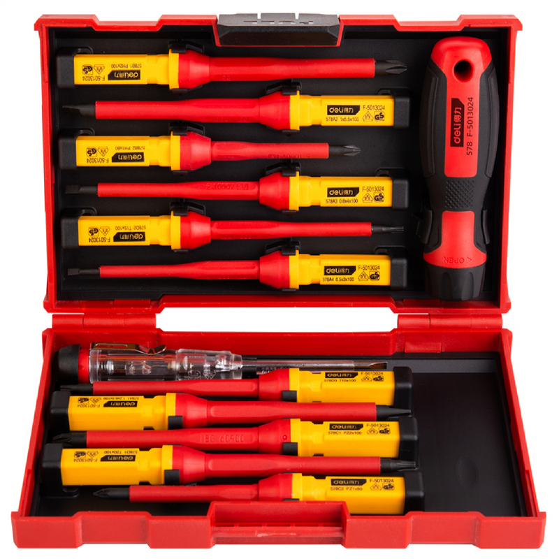 DELI Tool Set 12-Piece VDE Chrome Vanadium Steel Insulated Screwdriver Electrician Tool Kit
