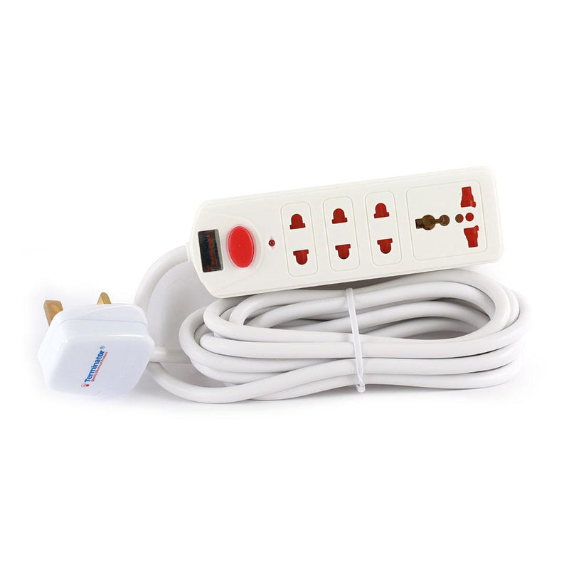 Terminator 4 Way Universal Power Extension Socket 3M Cable