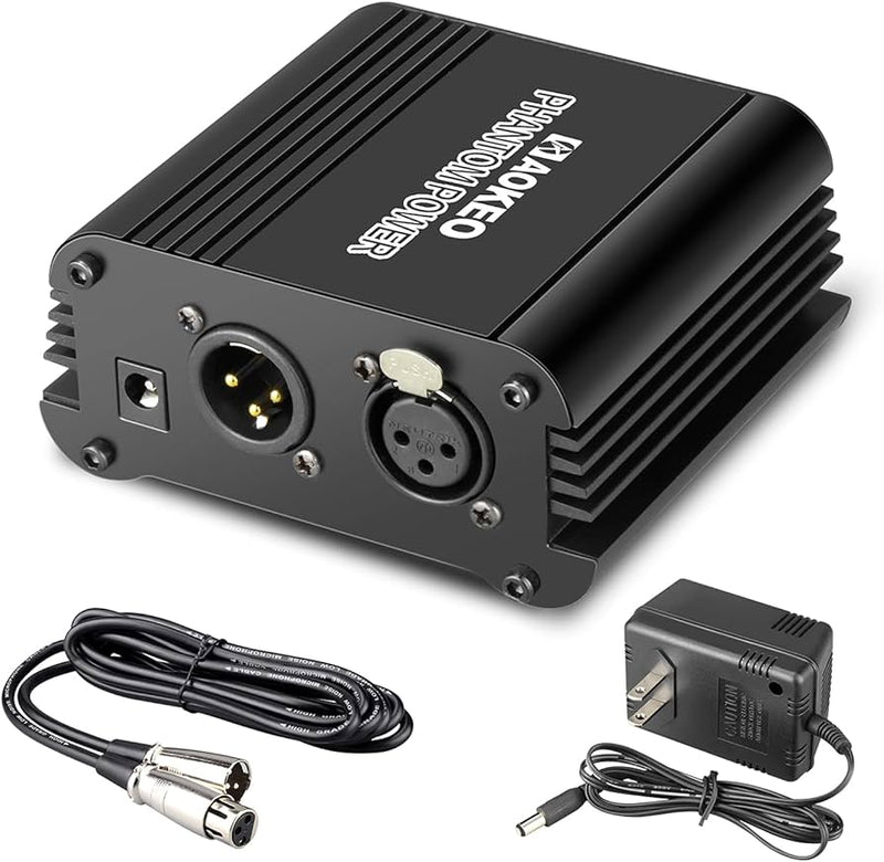 1-Channel 48V Phantom Power Supply With XLR Cable for Condenser Microphone Recording Equipment