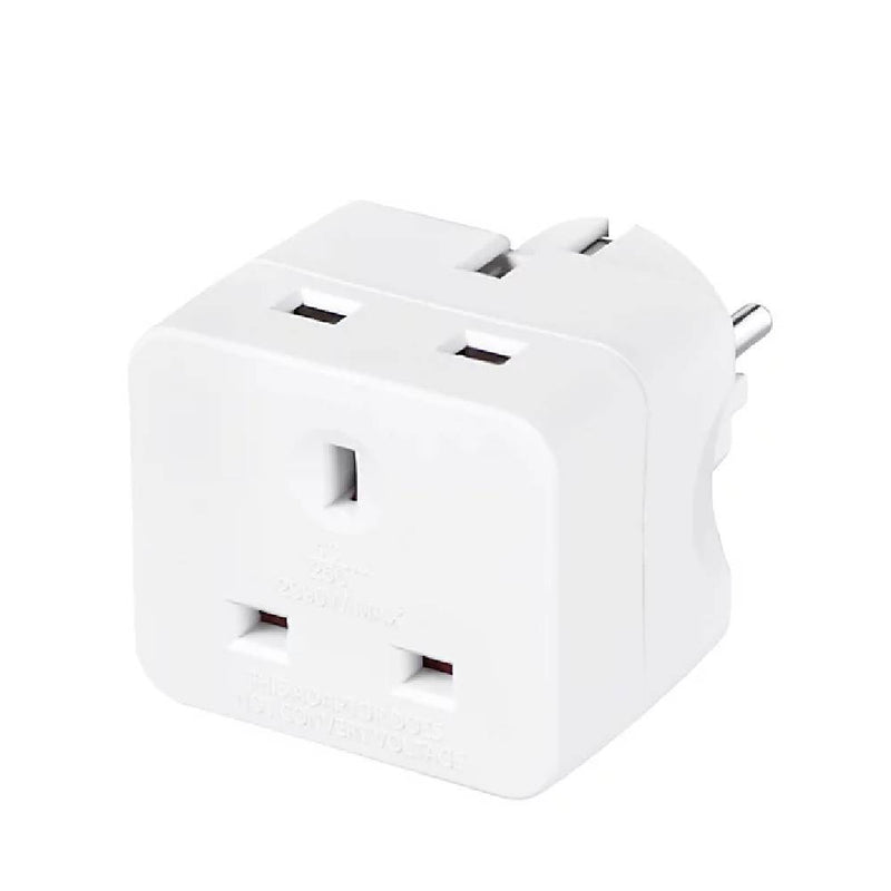 European Plug to 13A UK Plug Adapter, White