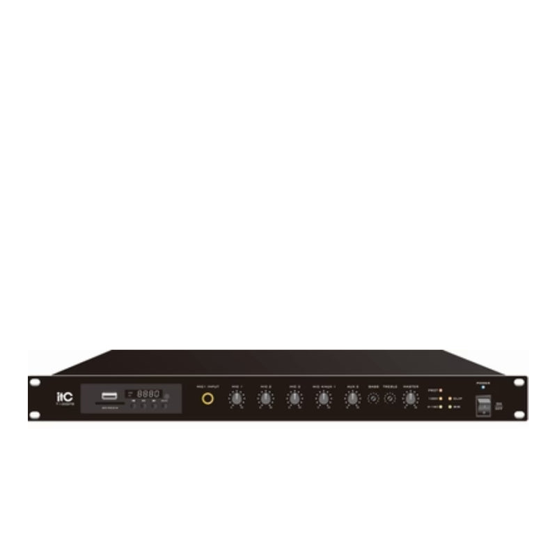 RMS240W Class D Mixer Amplifier with MP3(USB/SD)/TUNER and bluetooth,built in MIC1 & Line 1 input recorder function, 1EMC input，2AUX input, 4 Phonejack MIC input (1U, Rack mount), with 100V & 4-16Ω output
