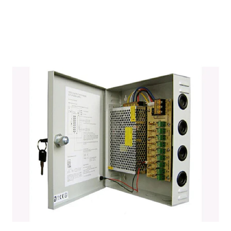 9 Channel CCTV Camera power supply (12V 15A) with glass fused