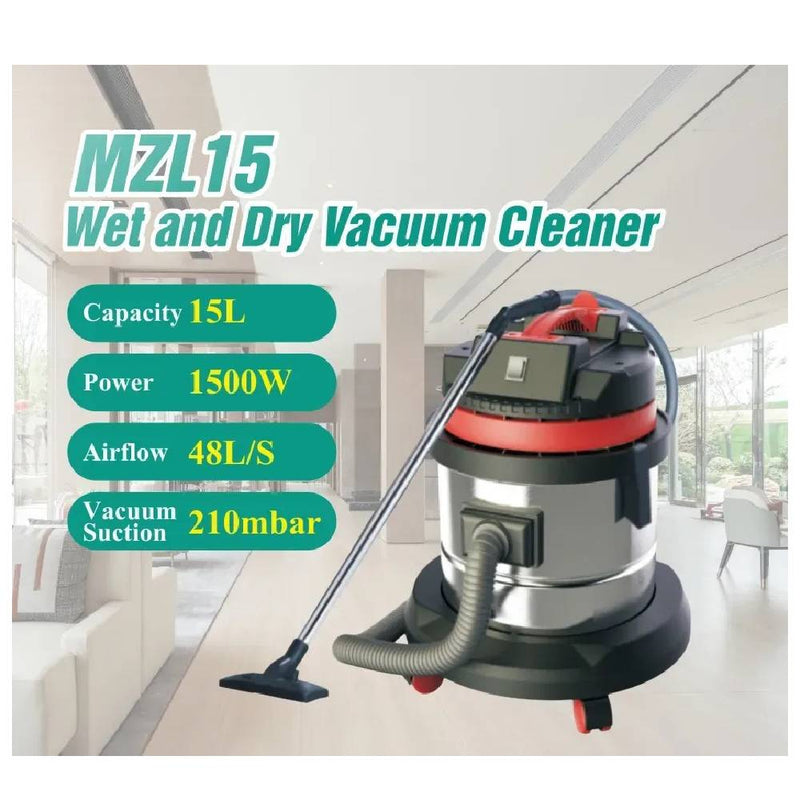 MZL 15 Wet And Dry 1500W Vacuum Cleaner 15L With 210mbar Vacuum Suction