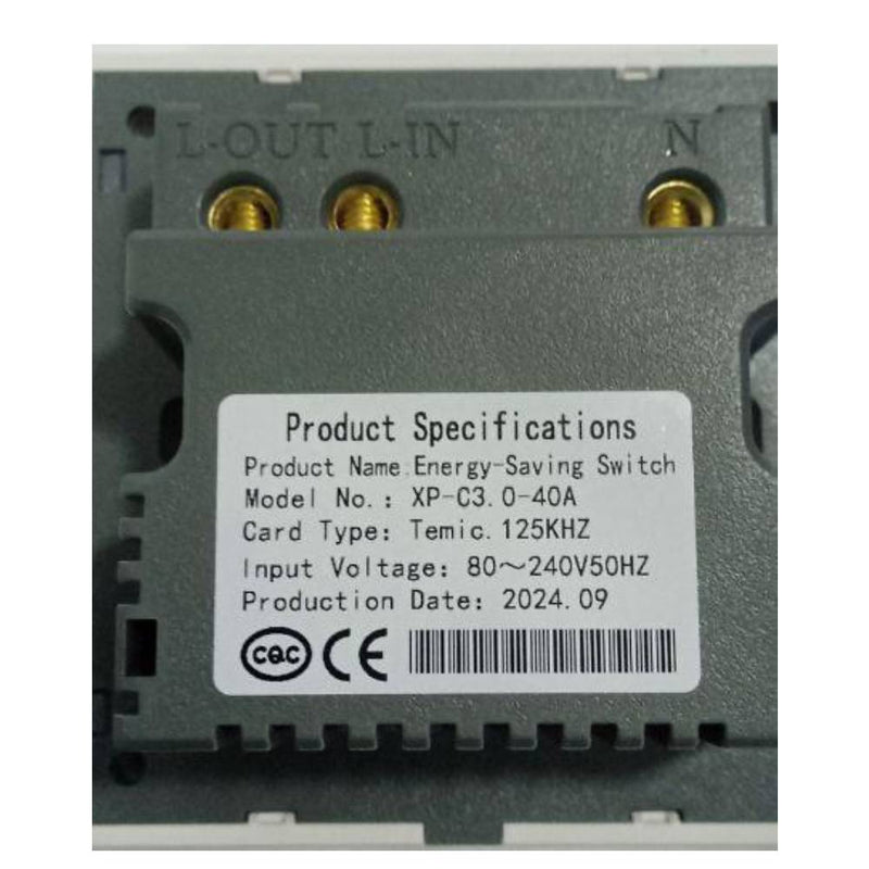 Key Card Switch Energy Saver Switch 40A - 86x86mm White