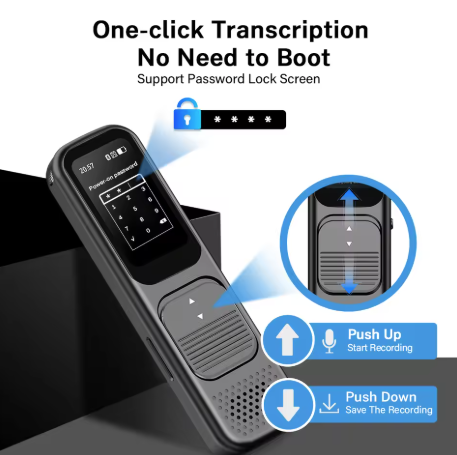 AI Voice Recorder with APP Transcription Voice Activated 100Language Translator Audio Dictaphone Magnetic Noise Reduction Player (32GB)