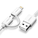 USB 2.0 to Micro USB+Lightning Data Cable White 1M