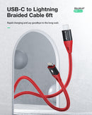 USB-C To Lightning 20W PD Braided Charging Cable – 6ft