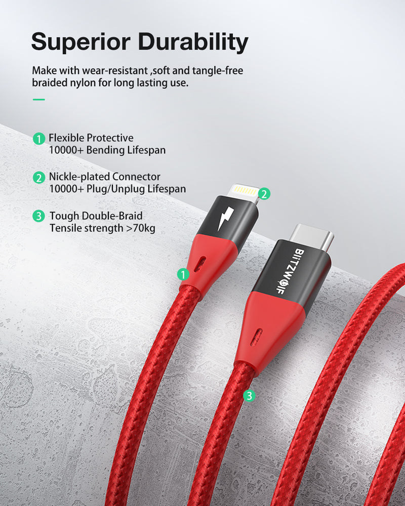 USB-C To Lightning 20W PD Braided Charging Cable – 6ft