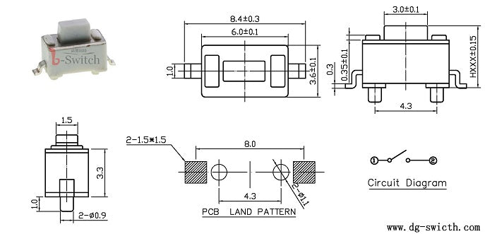 SMD 6*3.5*4.3mm IP67 12VDC 50mA Tact Switch - KAN3547B