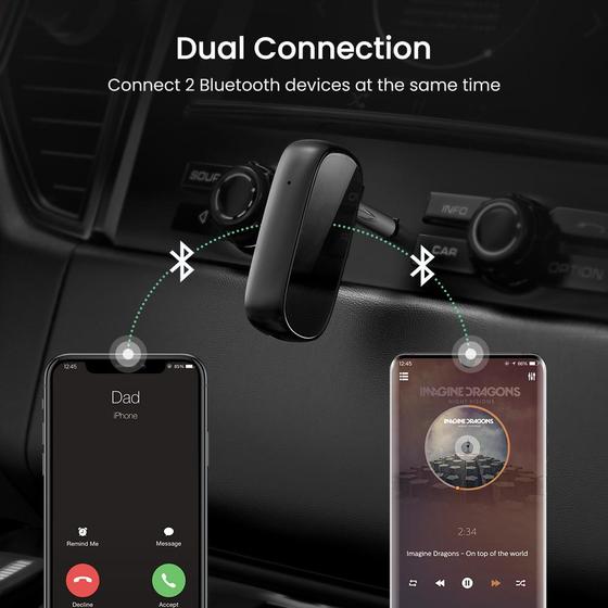 UGREEN Bluetooth Car Receiver Aux with Mic (Space Gray)