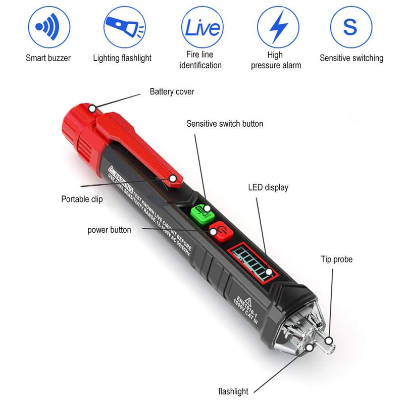 Matefield Habotest HT100 Non-Contact AC 12-1000V / 48-1000V Voltage Test Pen Detector with LED Sound Alarm