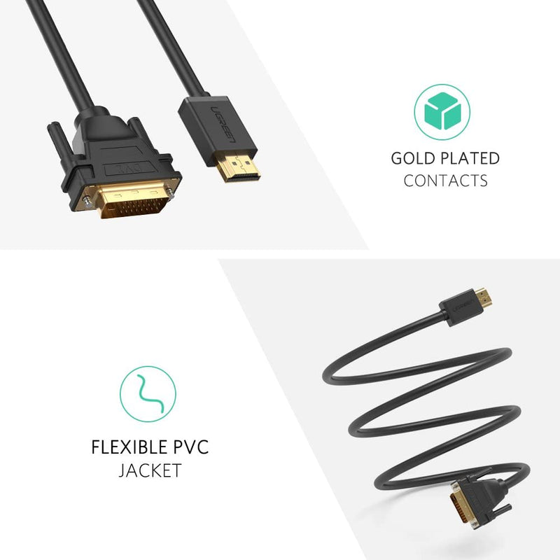 UGREEN HDMI to DVI Cable Bi Directional DVI-D 24+1 Male to HDMI Male