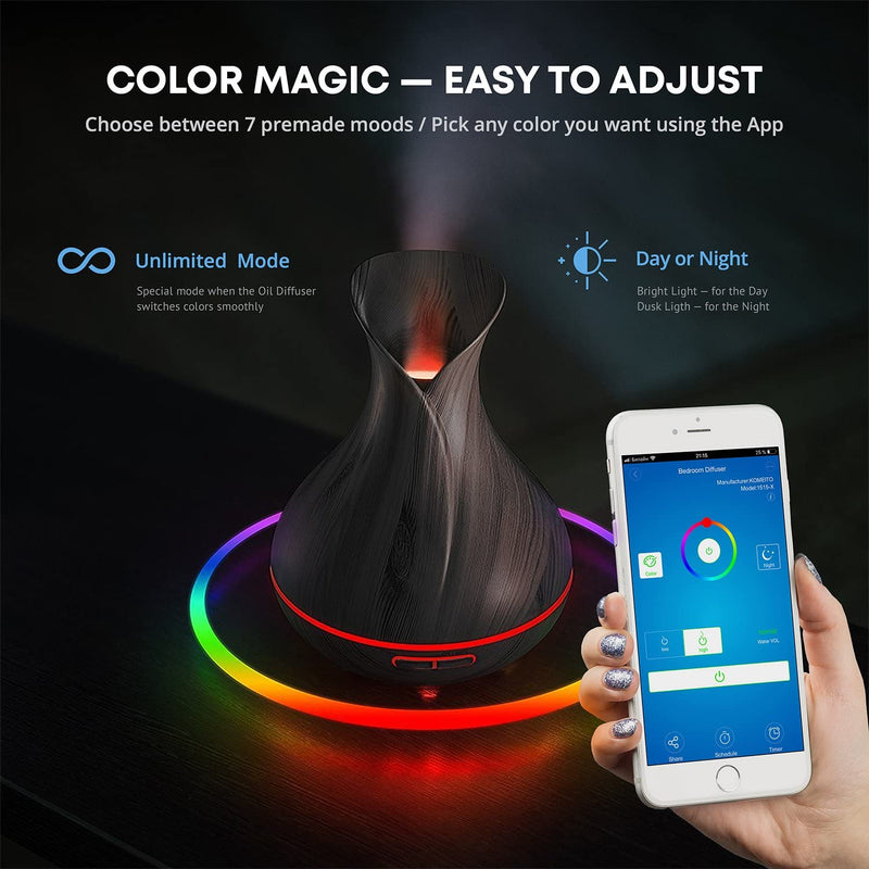 Smart WiFi Wireless Essential Oil Aromatherapy 400ml Ultrasonic Diffuser & Humidifier with Alexa & Google Home Phone App & Voice Control