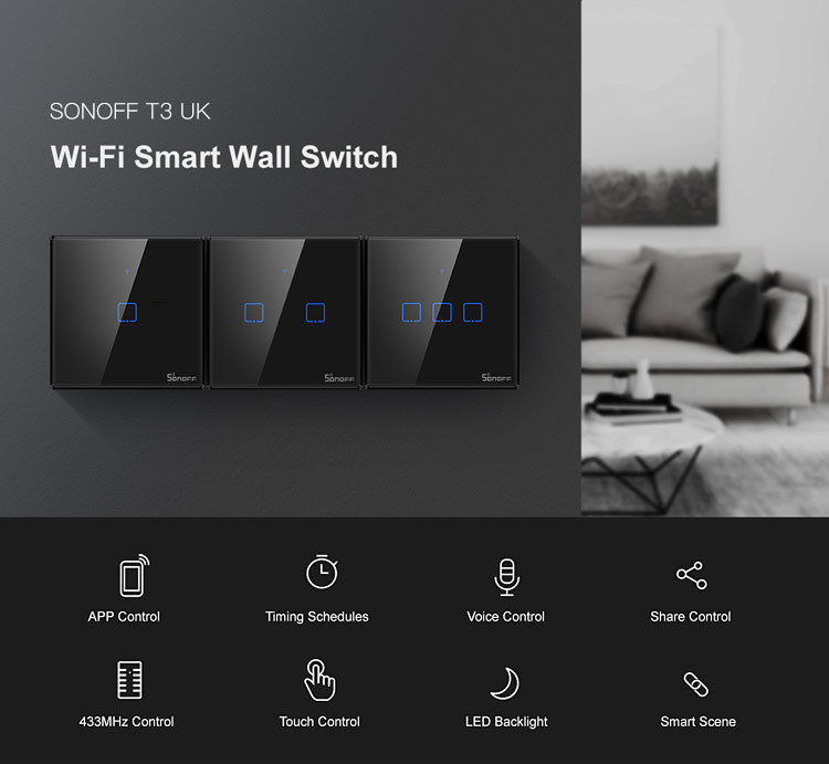 SONOFF Smart Touch Wall Switch 1 Gang Black