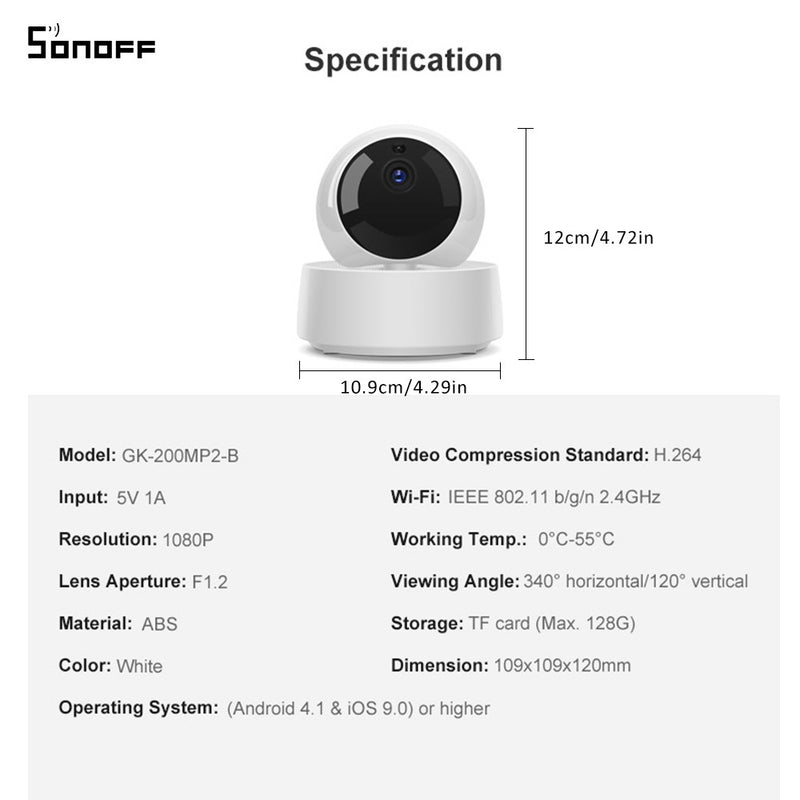 SONOFF GK-200MP2-B – Wi-Fi Wireless IP Security Camera
