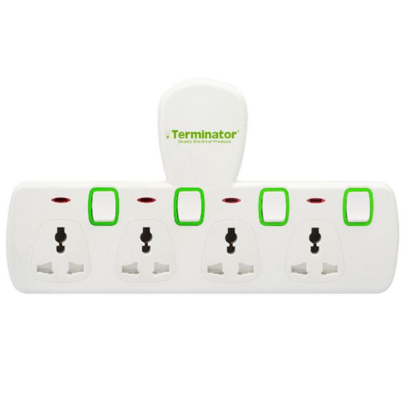 Terminator 4 Way Universal T-Socket Multi Adaptor With Individual Switches & Indicators 13A