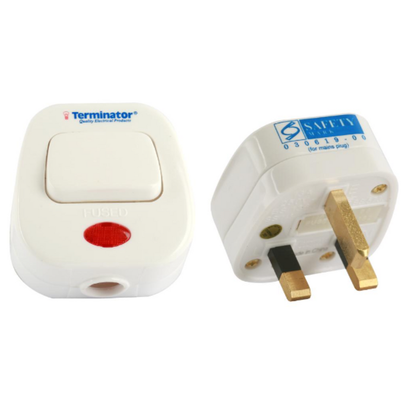 Terminator Top Plug With Fitted 13A Fuse 3 Pin Flat With Light + Switch