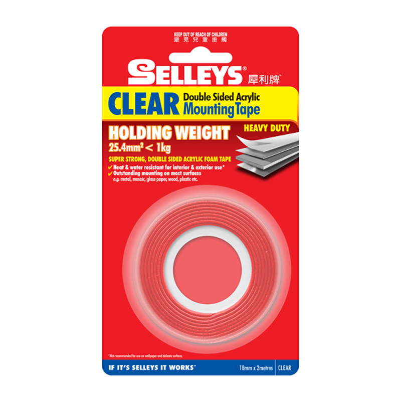 Selleys Exterior Double Sided Acrylic Mounting Tape 24mm x 2M - Clear