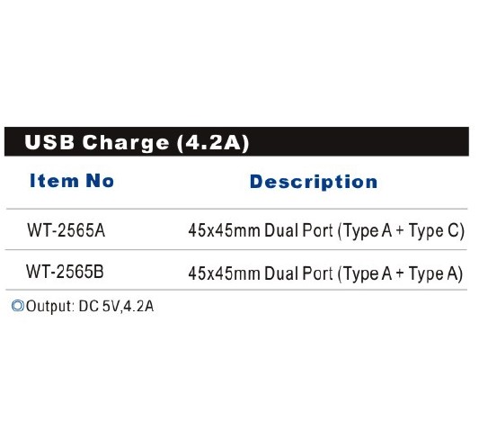 USB Charger (4.2A) 45x45mm Dual Port (Type A + Type C)
