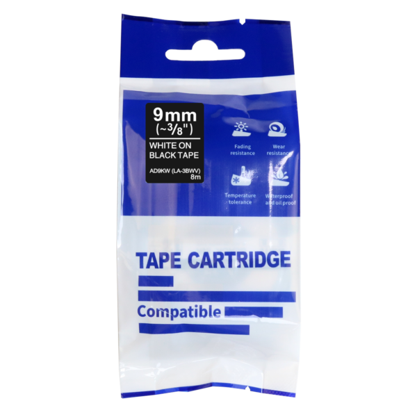 Epson Compatible Standard Label Tape (White on Black) 9mm x 8m