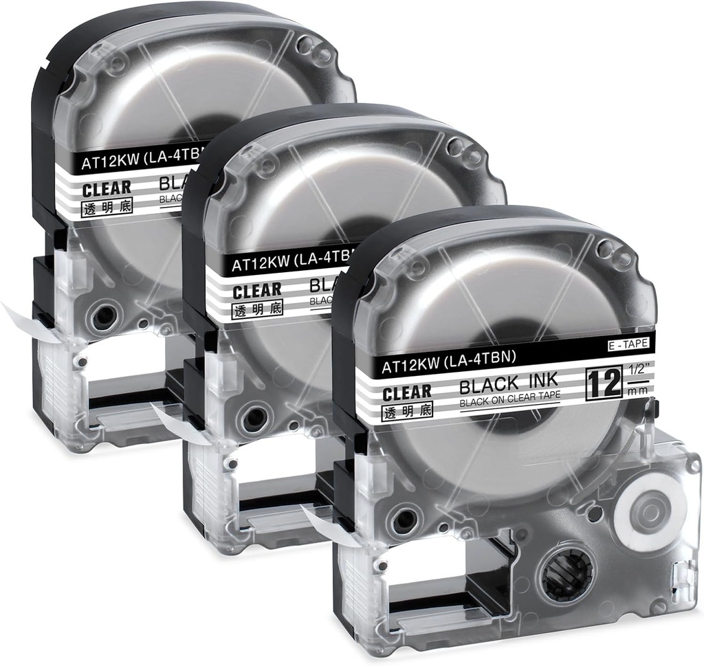 Epson Compatible Standard Label Tape (Black on Clear)12mm x 8m