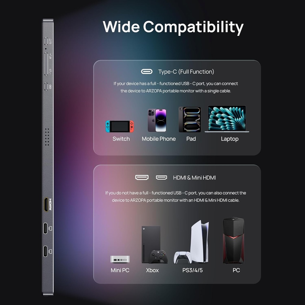 ARZOPA 16.1" 2K 1440p 180Hz  Portable Monitor - Grey