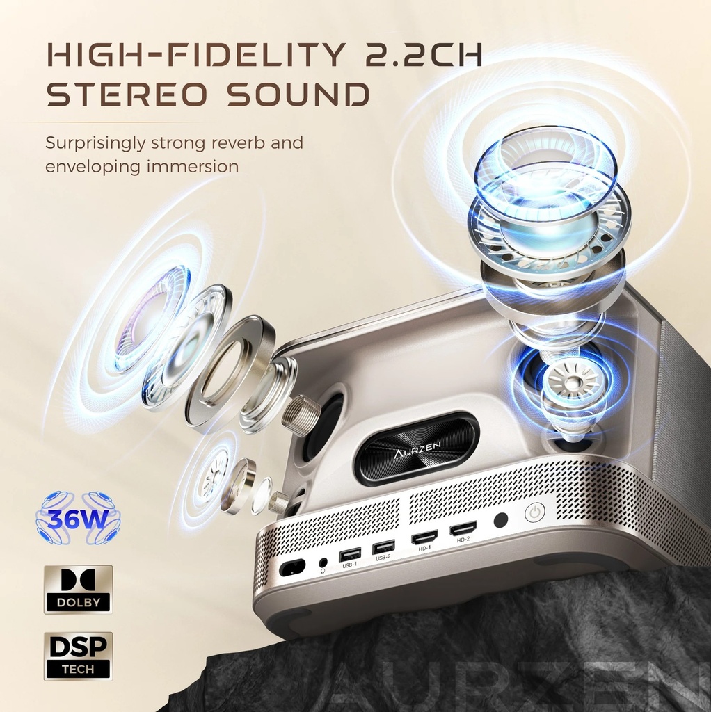 Aurzen BOOM3 Web OS 400 ANSI Speaker 18W*2 Auto Focus & Auto Keystone 1080p Smart Projector