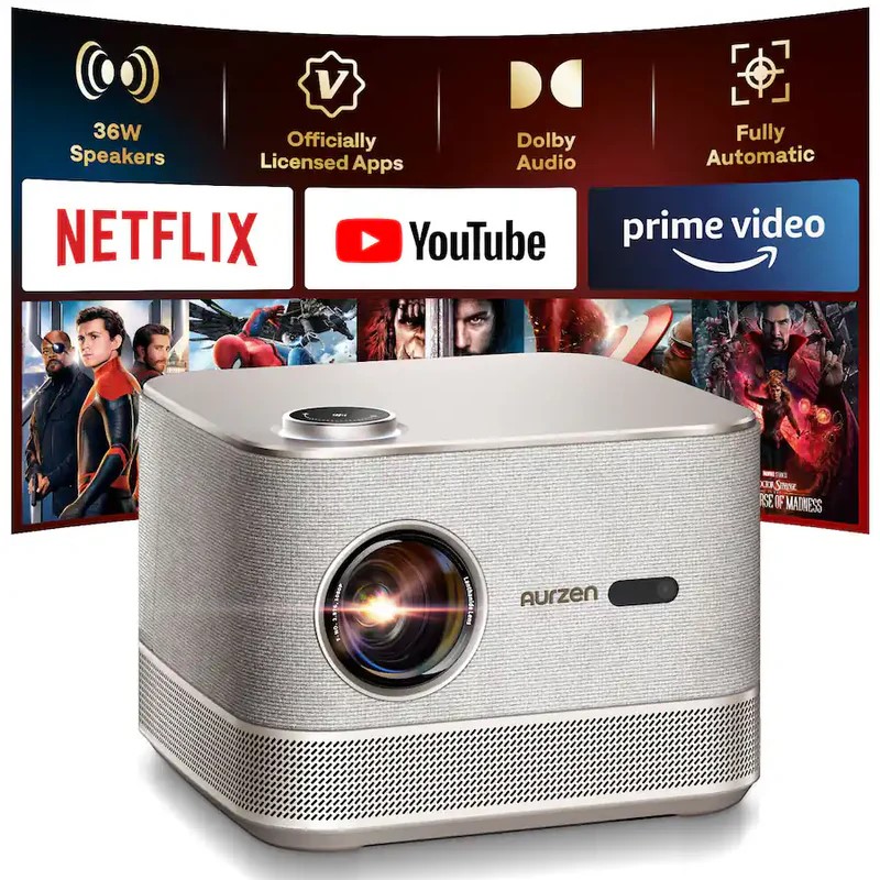 Aurzen BOOM3 Web OS 400 ANSI Speaker 18W*2 Auto Focus & Auto Keystone 1080p Smart Projector