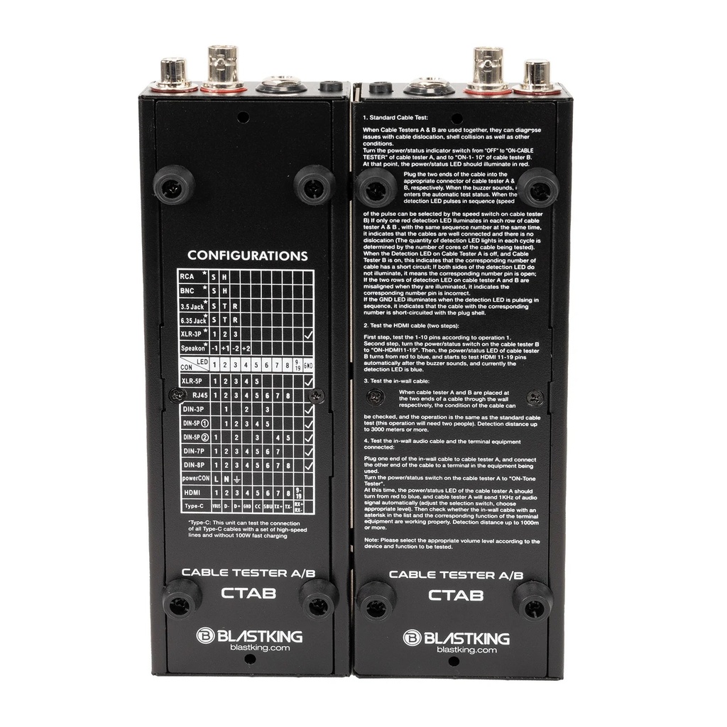 Blastking CTAB A/B Universal Portable Detachable Audio Cable Tester for XLR, 1/4”, RCA, Speakon, USB, BNC & More