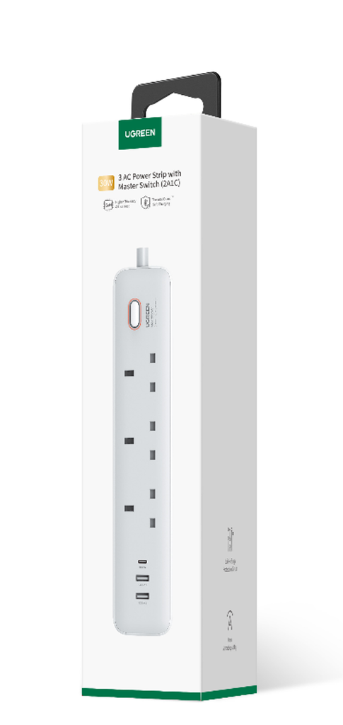 UGREEN 30W 3 AC Power Strip with Master Switch (2A1C)
