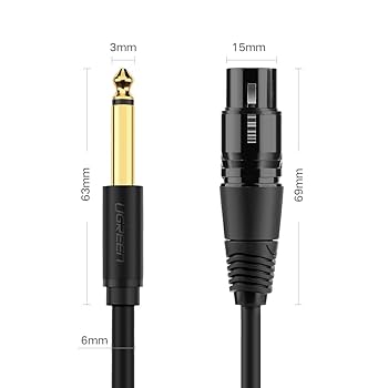 6.5 Mono Male to 3 Pin XLR Female Audio Cable 2M