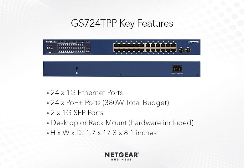 [85992] NETGEAR 24-Port Gigabit Ethernet PoE+ Smart Switch With Optional Remote/Cloud Management and 2 SFP Ports (380W) Image 