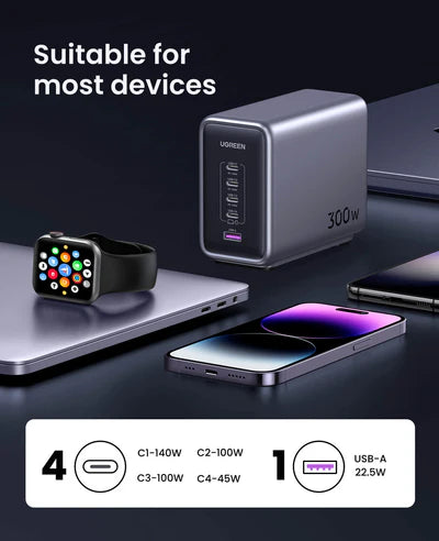 [85797] UGREEN Nexode 300W 5-Port PD GaN Fast Charger UK Image 