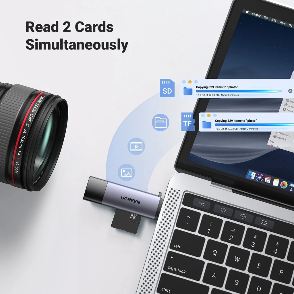 [81715] UGREEN USB-C +USB-A To TF/SD 3.0 Card Reader Image 