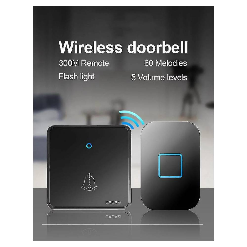[85424] CACAZI Wireless Doorbell CR2032 Battery Powered, Waterproof 300M With Remote  UK Plug, 1 Button & 1 Receiver Image 