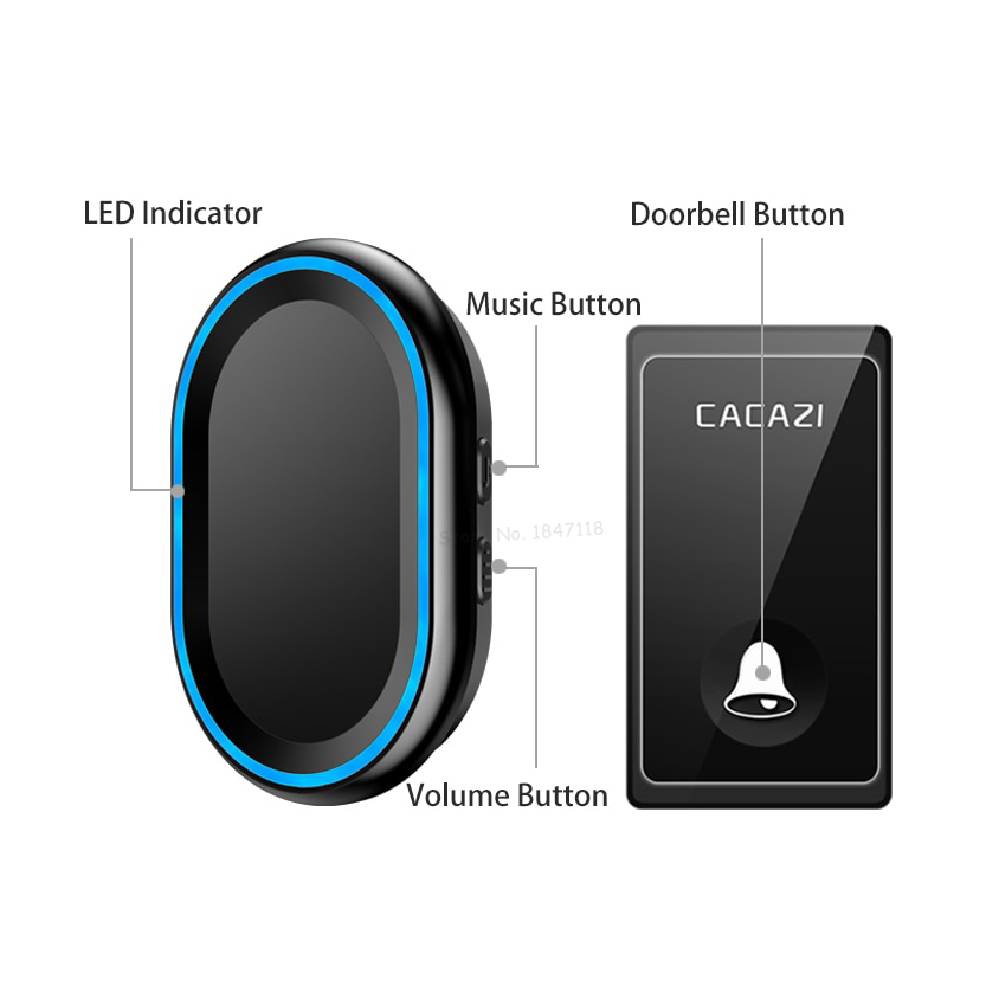 [85296] CACAZI DC Wireless Doorbell -1 Button, 2 Receiver Image 