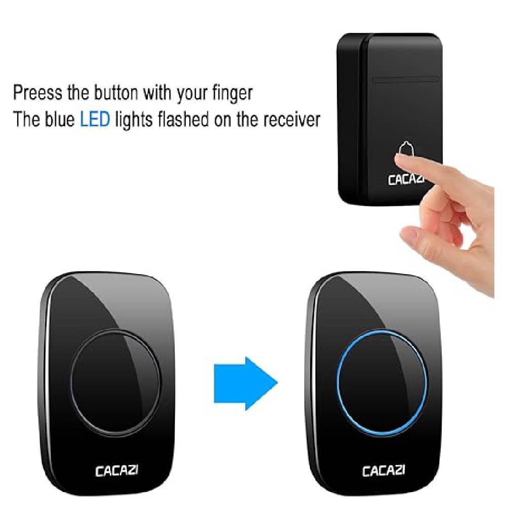 [85278] CACAZI AC Wireless Doorbell Kit, Plug-in Receiver - 1 Button + 2 Receiver, Black Image 