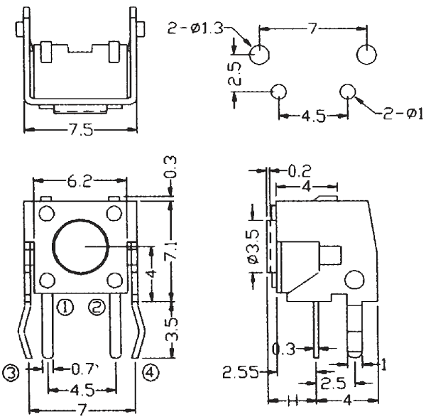 [83559] Side Horizontal Plug-In  6*6mm 12VDC 50mA Tact Switch - KAN0631 Image 