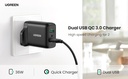 [83686] UGREEN 36W 2 Port USB Fast Charger UK (Black) Image 