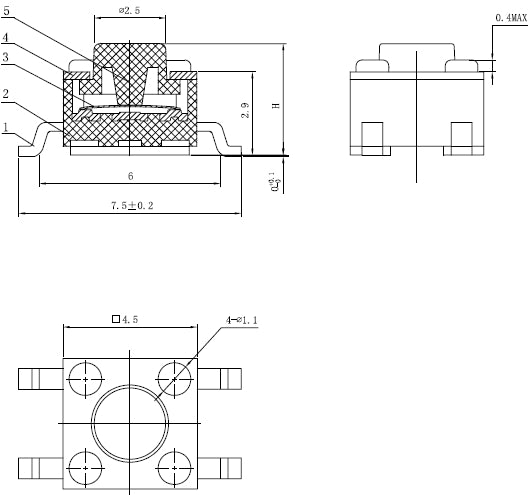 [83545] SMD 4.5*4.5mm 12VDC 50mA Tact Switch - KAN4541 Image 