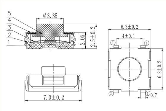 [83549] SMD 6.3*6.2*2.5mm IP67 12VDC 50mA Tact Switch - KAN6241 Image 