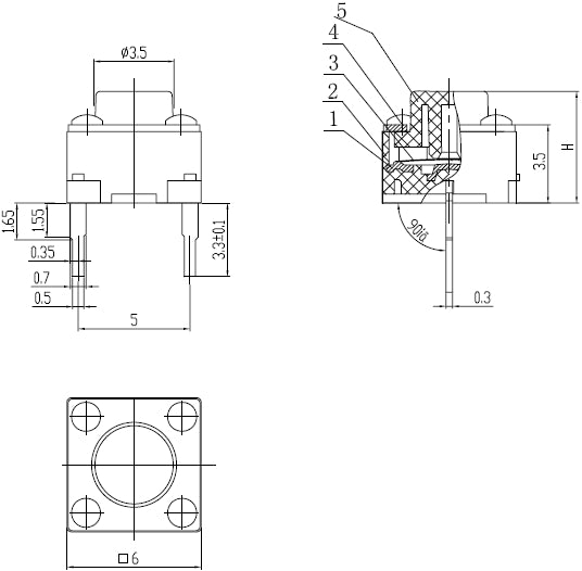 [83496] DIP 6*6*3.5mm 12VDC 50mA Tact Button Switch - KAN0653 Image 
