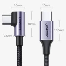 UGREEN USB-C to Angled USB 2.0 C M/M Round Cable Aluminum Shell Nickel Plating 2m (Gray Black)