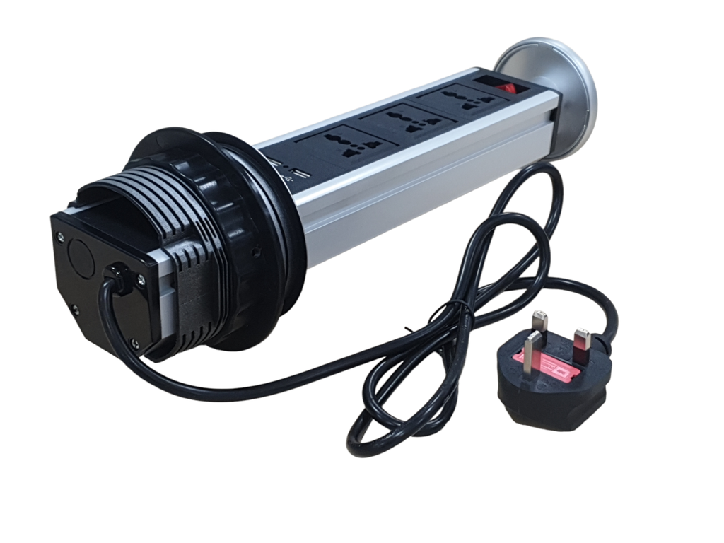 [83257] Electrical Pull Up Power Outlet With 3 universal Sockets And 2 USB Ports 10A 250V, UK plug Image 