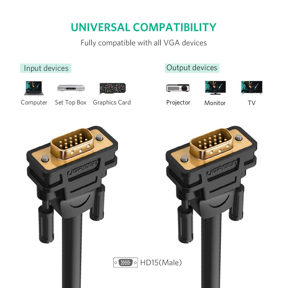 [82144] UGREEN VGA Male to Male Cable 10m (Black) Image 