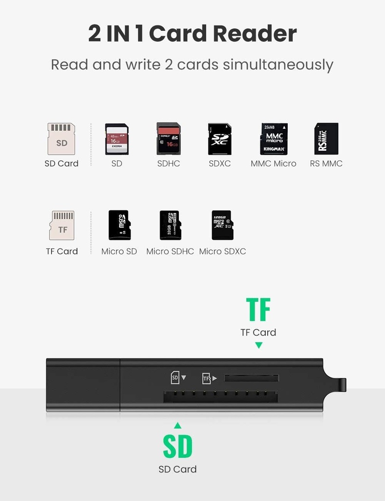 [80722] UGREEN USB 3.0 to TF + SD Dual Card Reader (Black) Image 