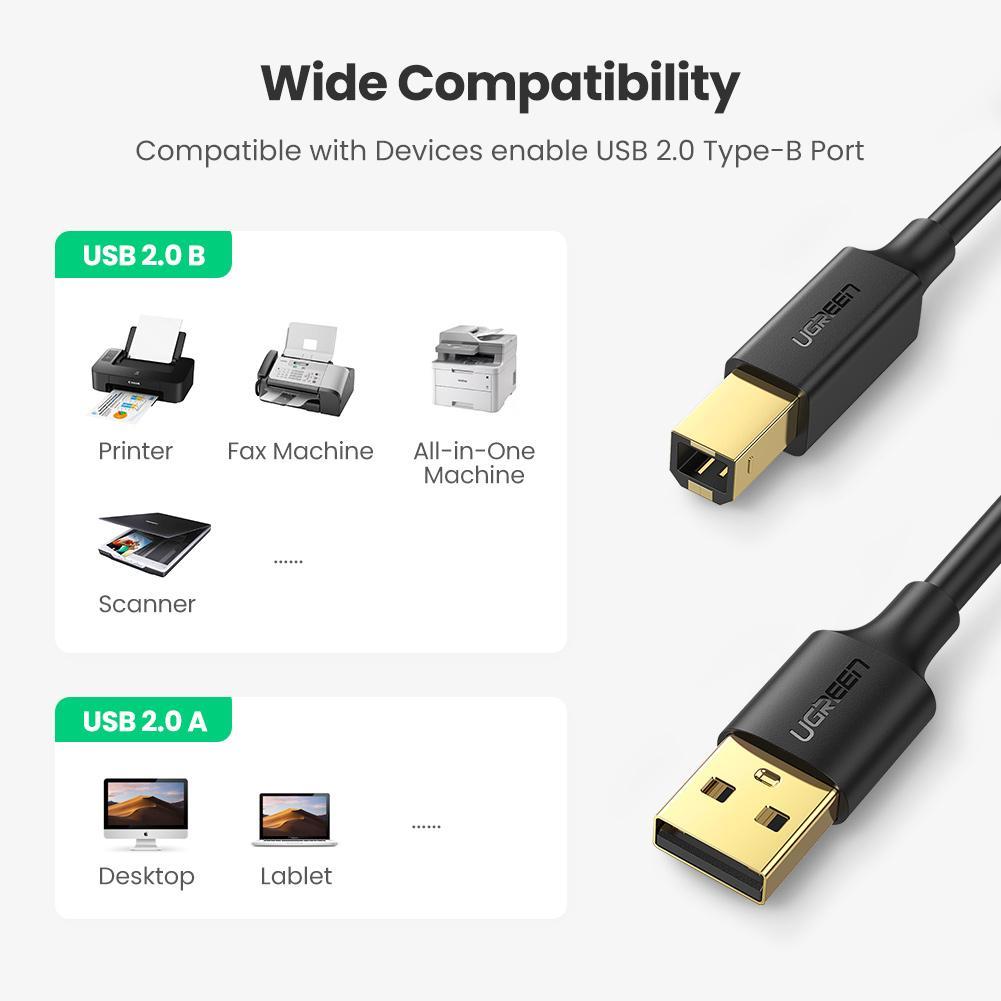 [80264] UGREEN USB 2.0 A Male to B Male printer cable -2M Image 