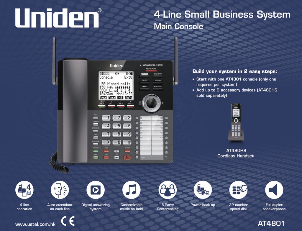 [83027] Uniden AT480HS 4-Line Small Business System Accessory Handset Image 