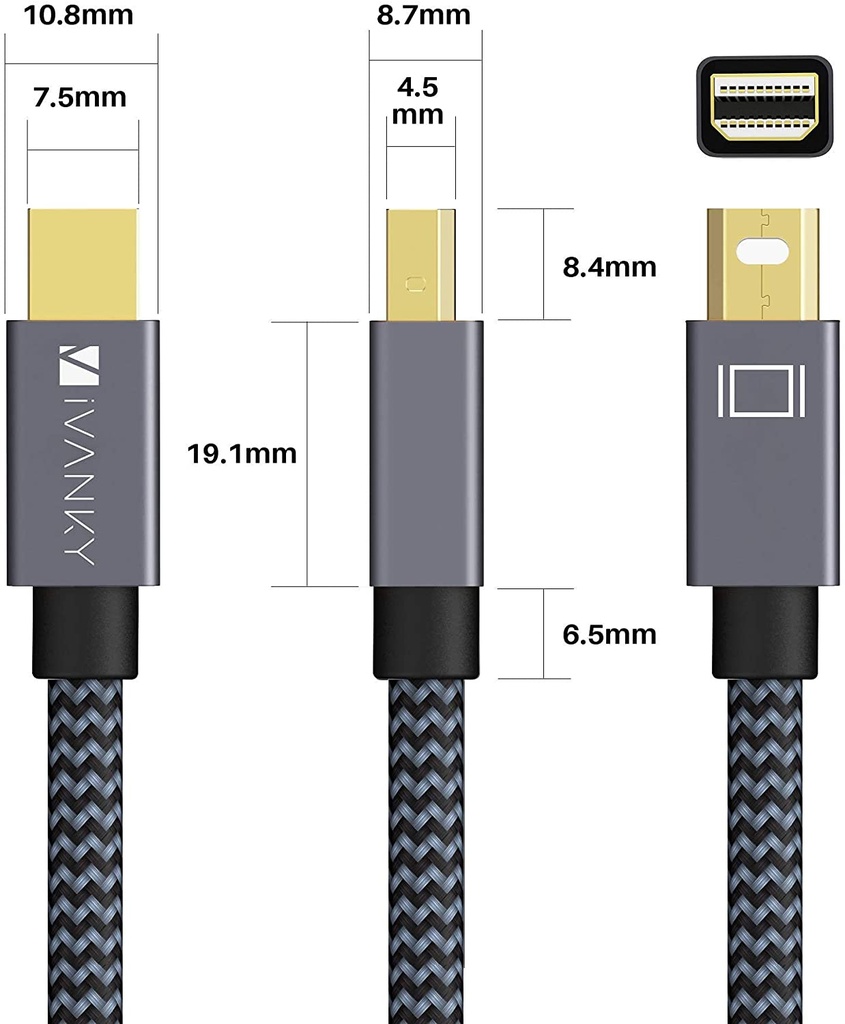 [82979] VANKY Mini Display Male to Male Cable 2M, 4K 60Hz Compatible with MacBook Pro/Air. Image 