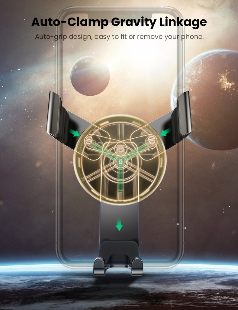 [82892] UGREEN Gravity Drive Air Vent Mount Phone Holder (Space gray) Image 